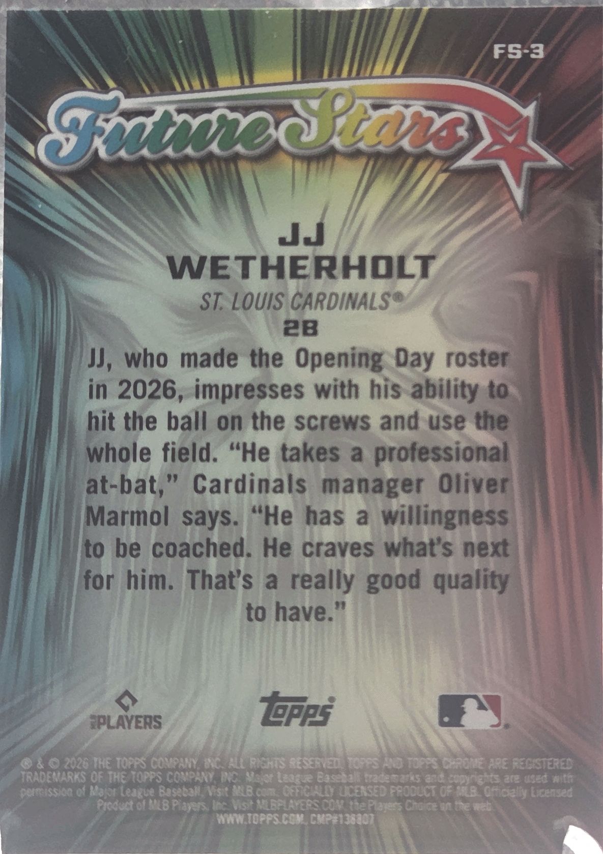 2026 Topps Chrome Future Stars JJ Wetherholt #FS-3 RC