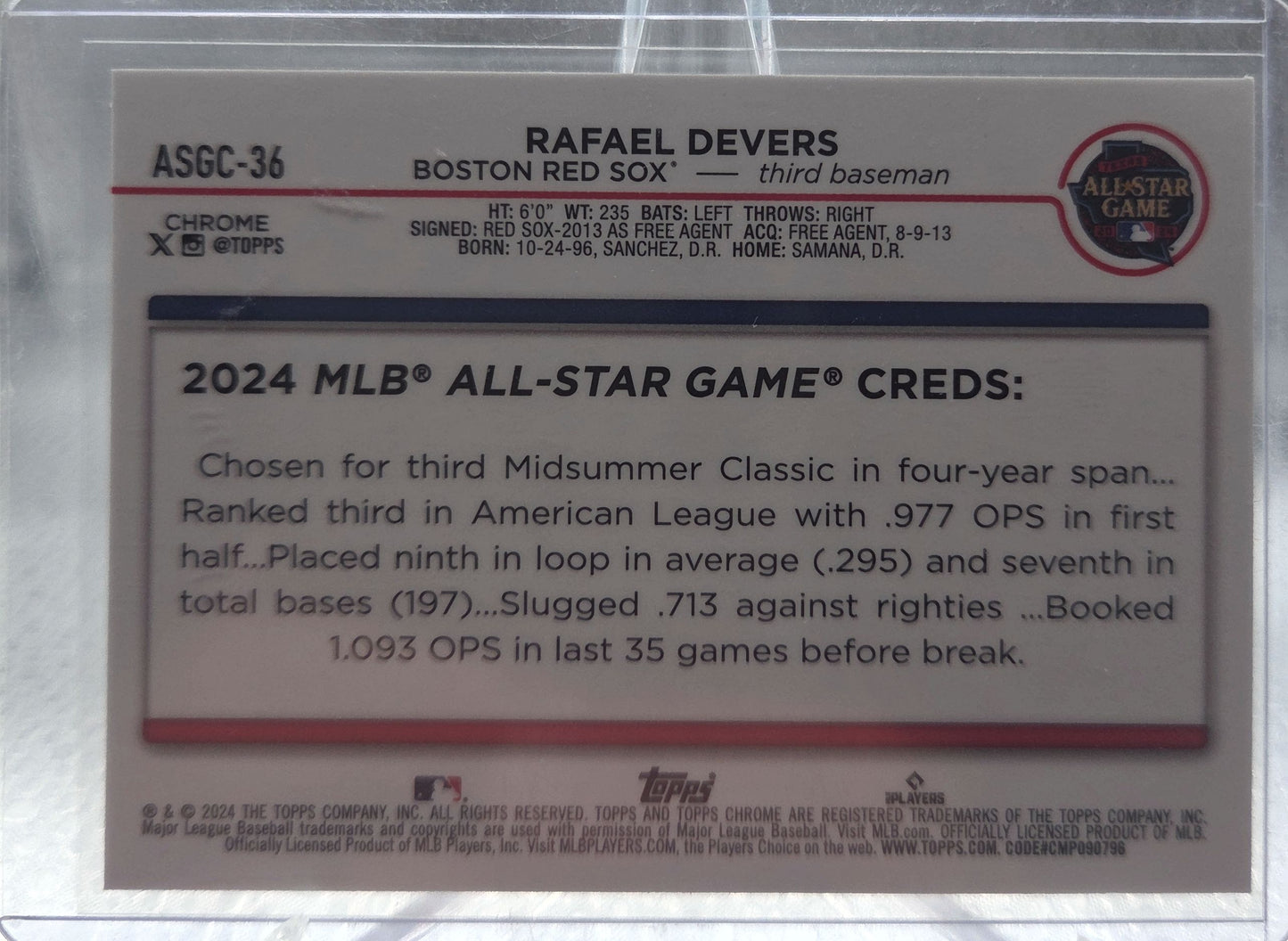 2024 Topps Chrome Rafael Devers #ASGC-36 Green Refractor /99