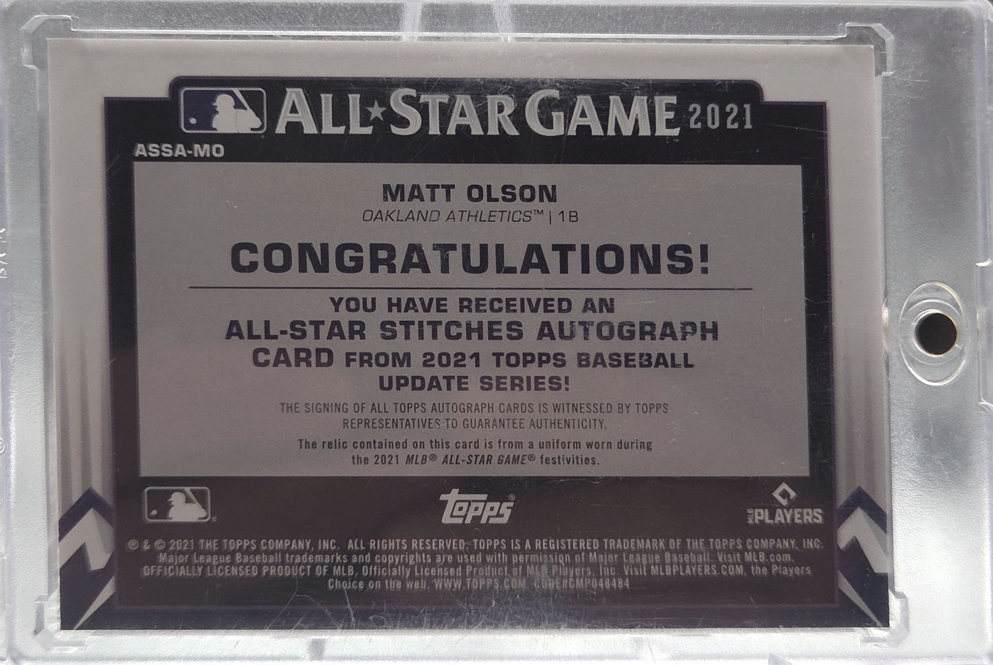 2021 Topps Update Series All-Star Stitches Autograph Matt Olson #ASSA-MO