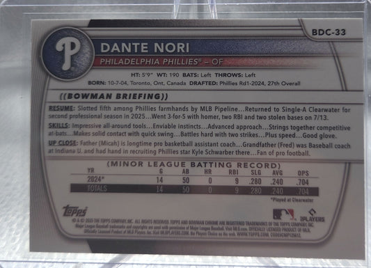 2025 Bowman Draft Chrome Dante Nori #BDC-33 Purple /199