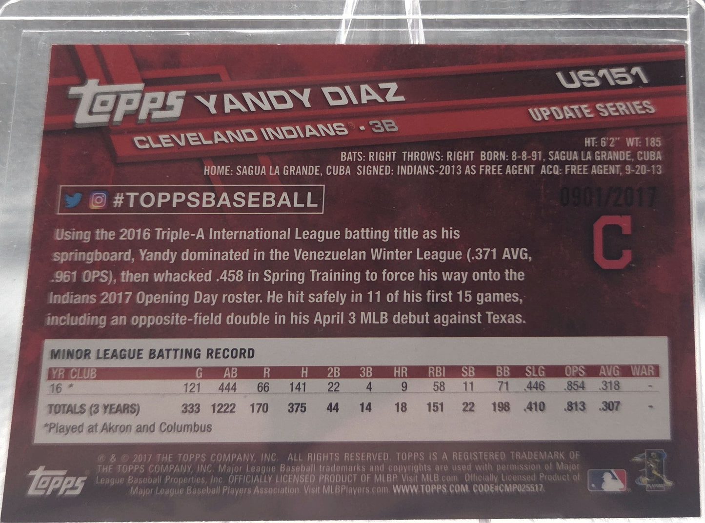 2017 Topps Update Series Yandy Diaz #US151 Gold RC 0901/2017