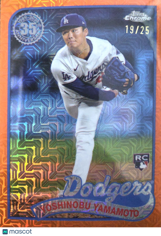 2024 Topps Chrome Silver Yoshinobu Yamamoto #T89CU-15 Orange Mojo Refract /25 RC