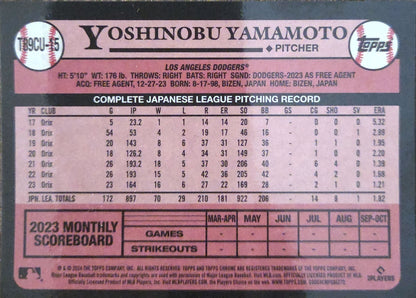 2024 Topps Chrome Silver Yoshinobu Yamamoto #T89CU-15 Orange Mojo Refract /25 RC
