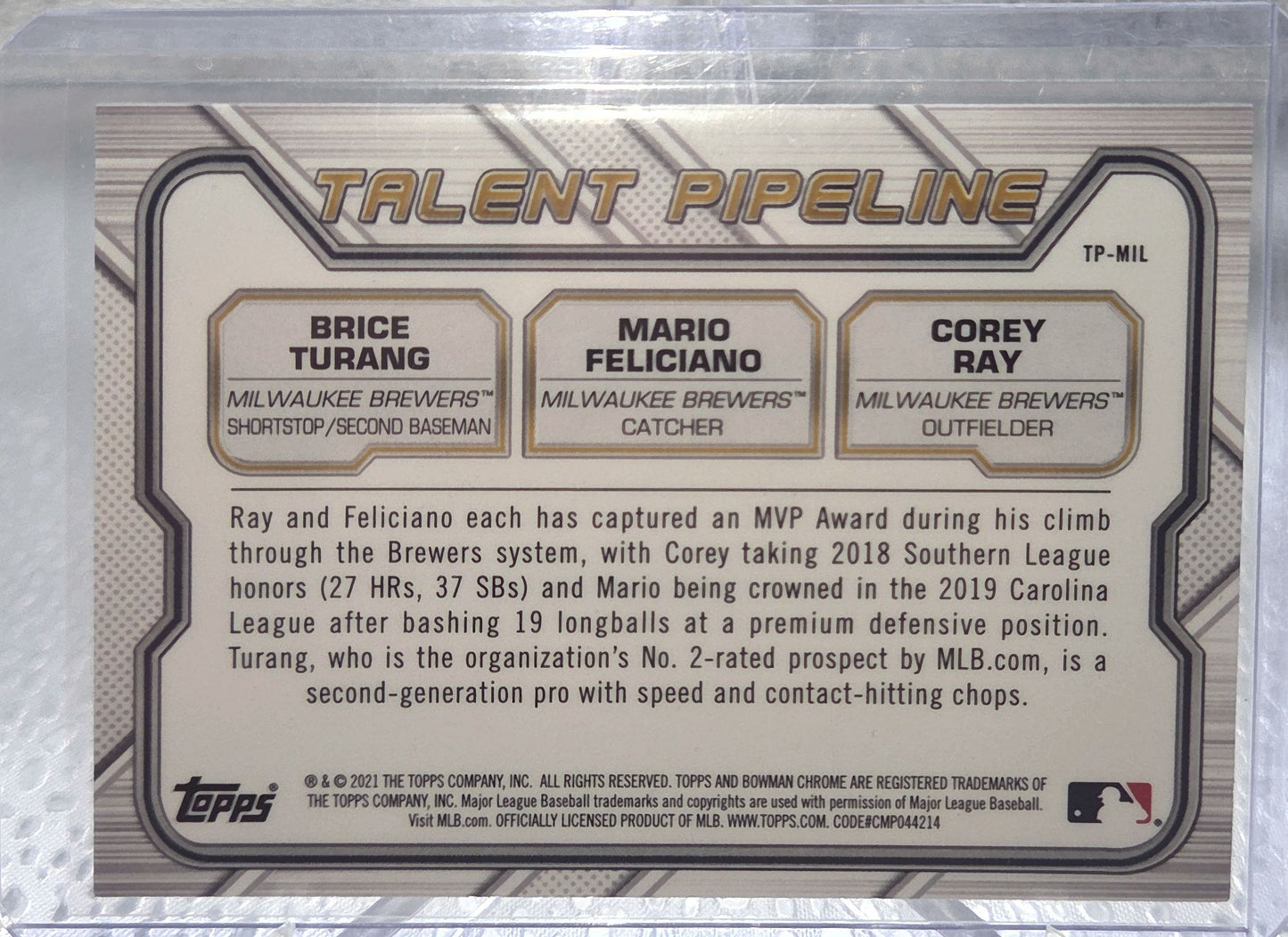 2021 Bowman Chrome Brice Turang Mario Feliciano Corey Ray #TP-MIL Refractor