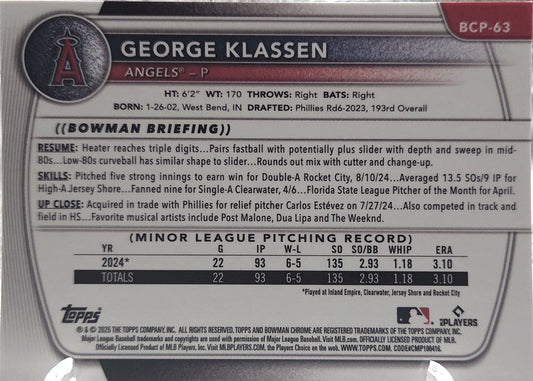 2025 Bowman Chrome George Klassen #BCP-63