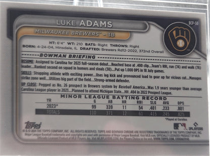 2024 Bowman Chrome Luke Adams #BCP-50 Green Shimmer Refractor