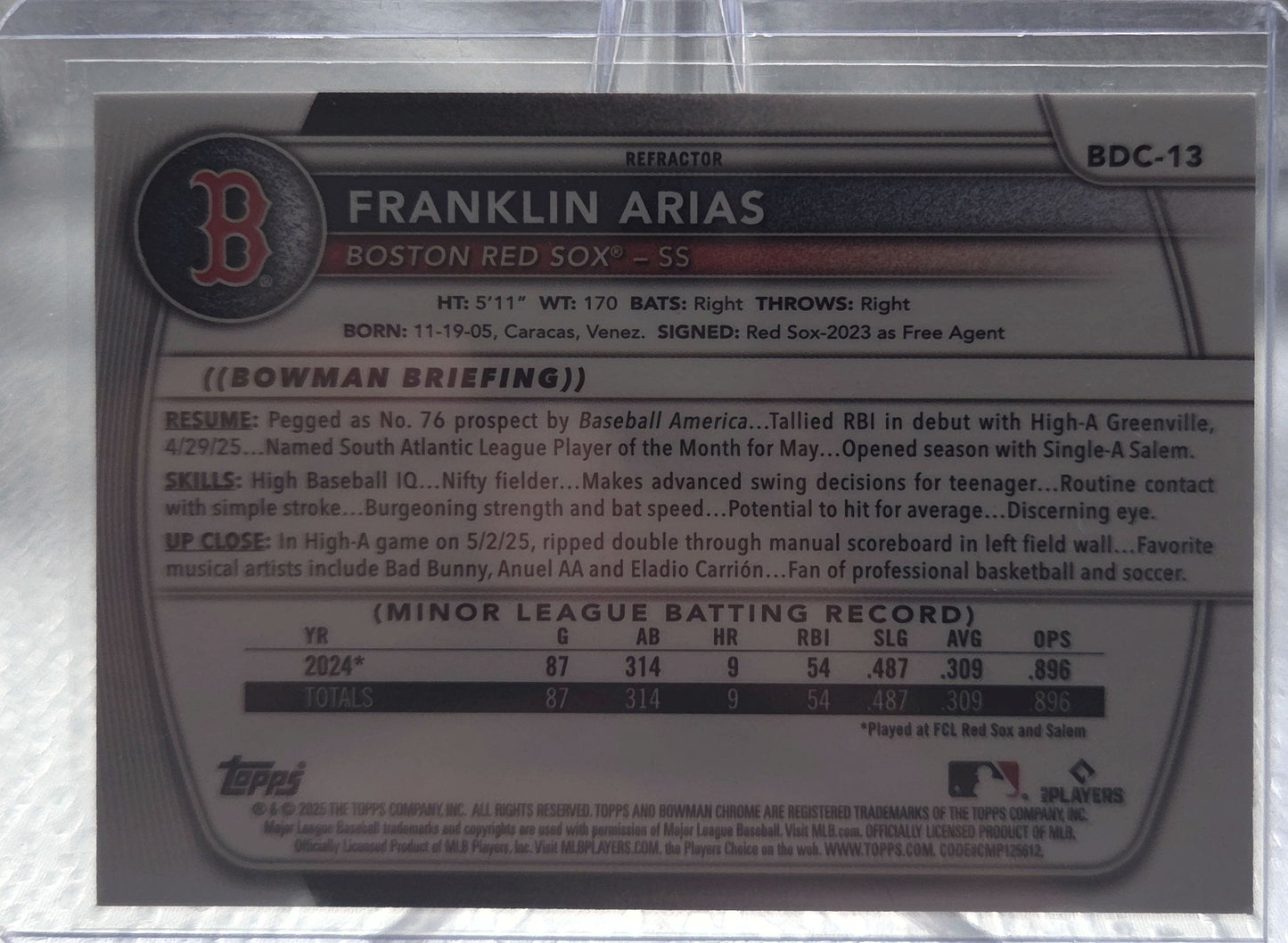 2025 Bowman Chrome Draft Franklin Arias #BDC-13 Refractor