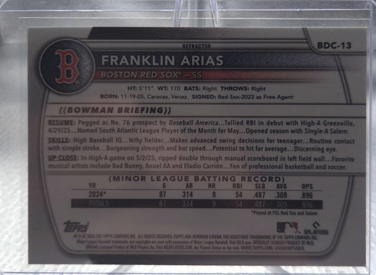 2025 Bowman Chrome Draft Franklin Arias #BDC-13 Refractor