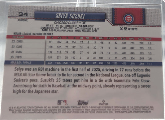2026 Topps Chrome Seiya Suzuki #34 Gold X-Fractor /60