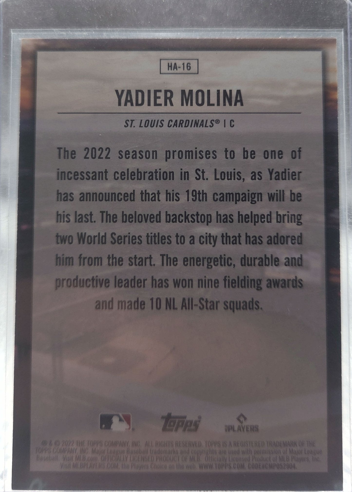 2022 Topps Home Field Advantage Yadier Molina #HA-16
