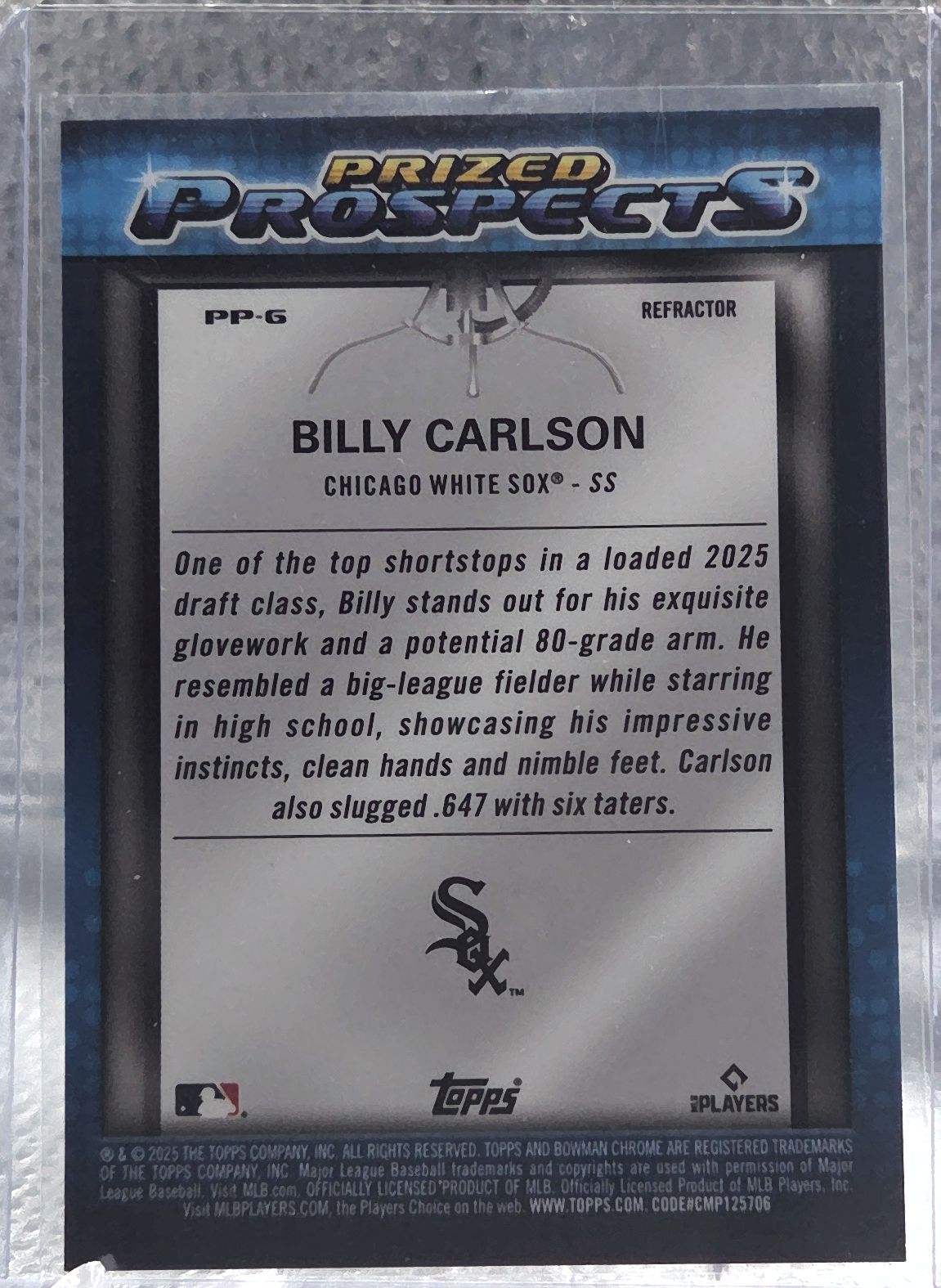2025 Bowman Chrome Prized Prospects Billy Carlson #PP-6 Refractor /250